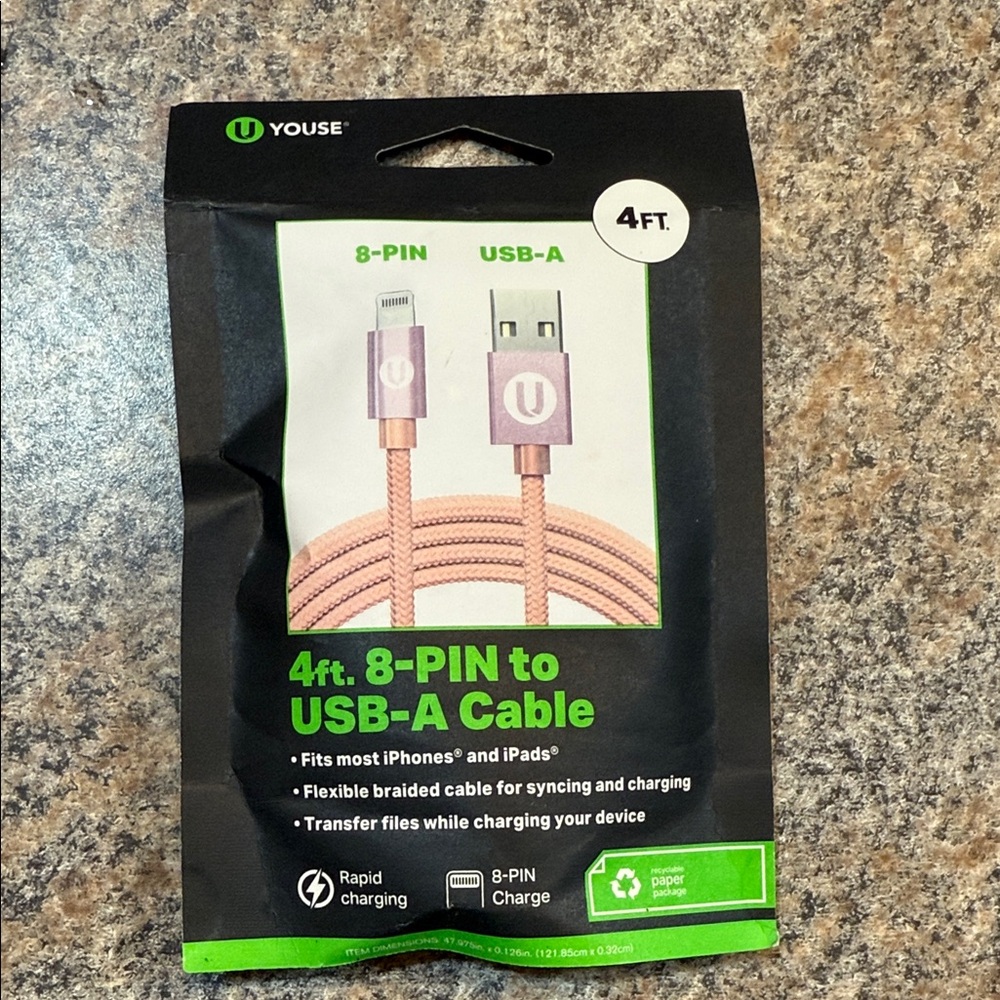 Pink 4ft 8-PIN to USB-A Cable